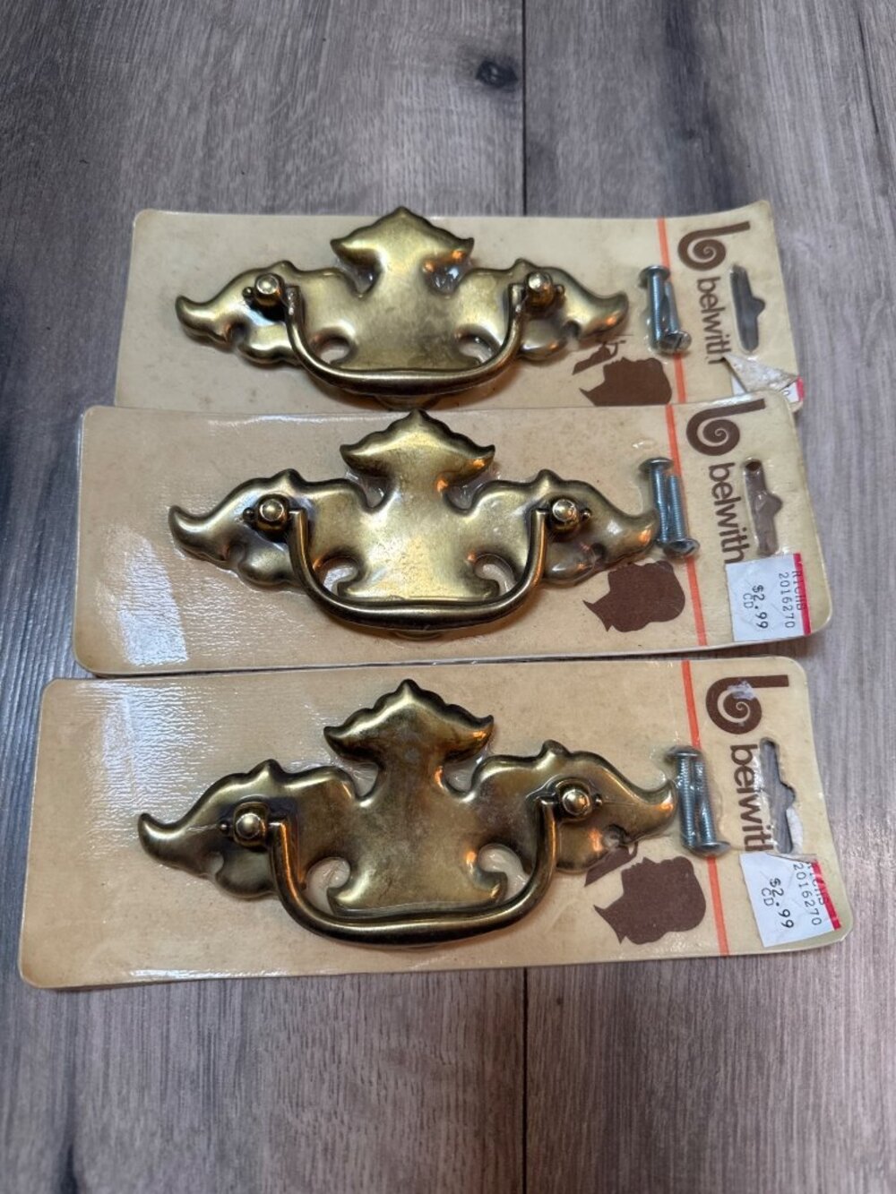 Antique Brass Finish Cabinet Drawer Pull Handles Lot Of 3 By Belwith 3 Inch Cent